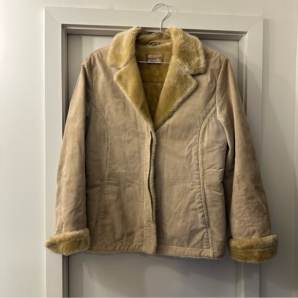 Women's Leather and Faux Fur Trim Jacket